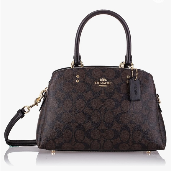 Coach Mini Lillie Carryall Satchel Crossbody Bag Signature Canvas Black Brown - Picture 1 of 17